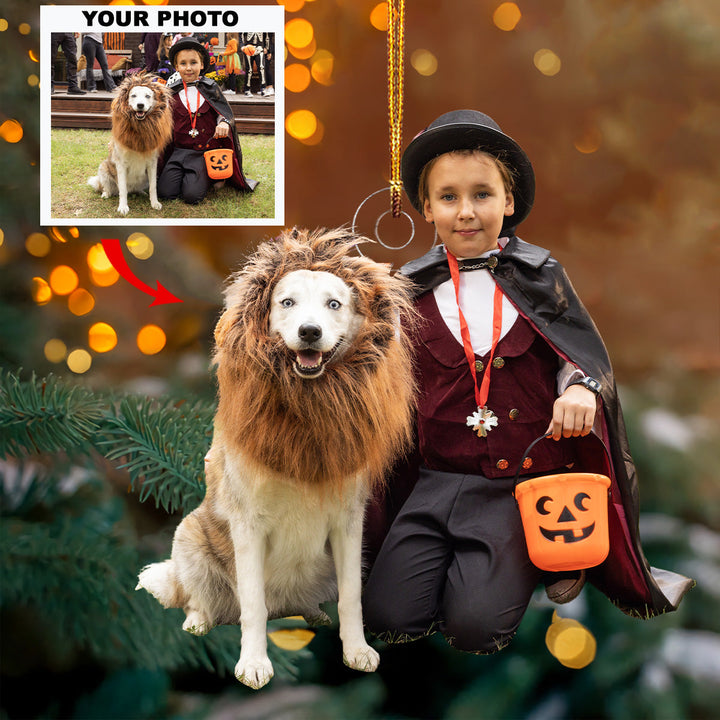 Kid With Lion - Personalized Photo Mica Ornament - Gift For Baby, Family Members