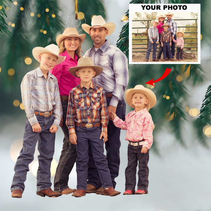 Cowboy Home - Personalized Photo Mica Ornament - Gift For Family, Family Members