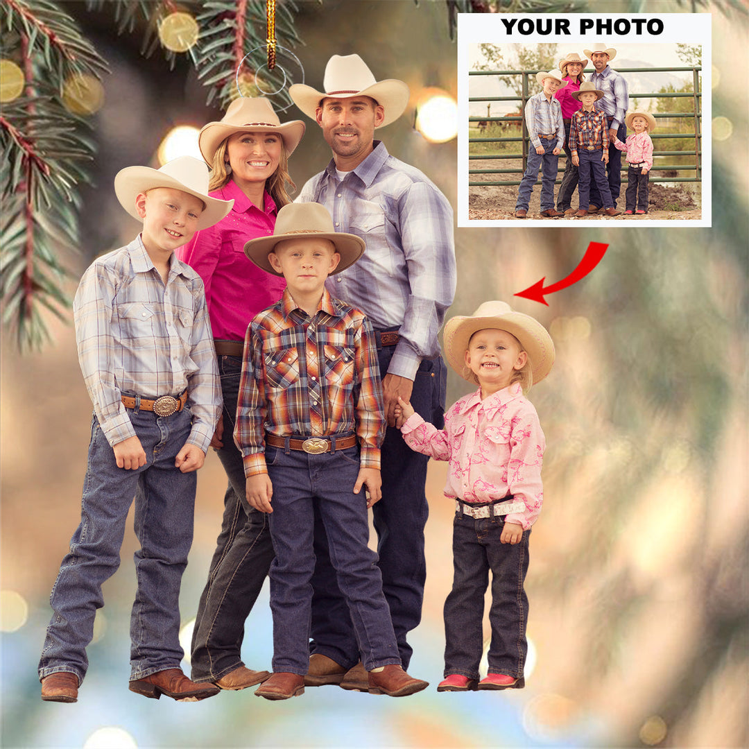 Cowboy Home - Personalized Photo Mica Ornament - Gift For Family, Family Members