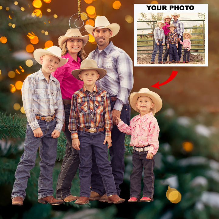 Cowboy Home - Personalized Photo Mica Ornament - Gift For Family, Family Members