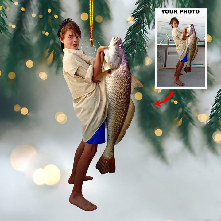 Big Fish - Personalized Photo Mica Ornament - Gift For Fishing Lovers, Family Members