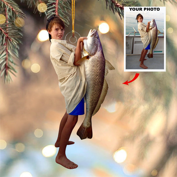 Big Fish - Personalized Photo Mica Ornament - Gift For Fishing Lovers, Family Members