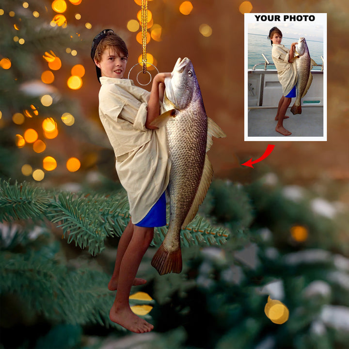 Big Fish - Personalized Photo Mica Ornament - Gift For Fishing Lovers, Family Members