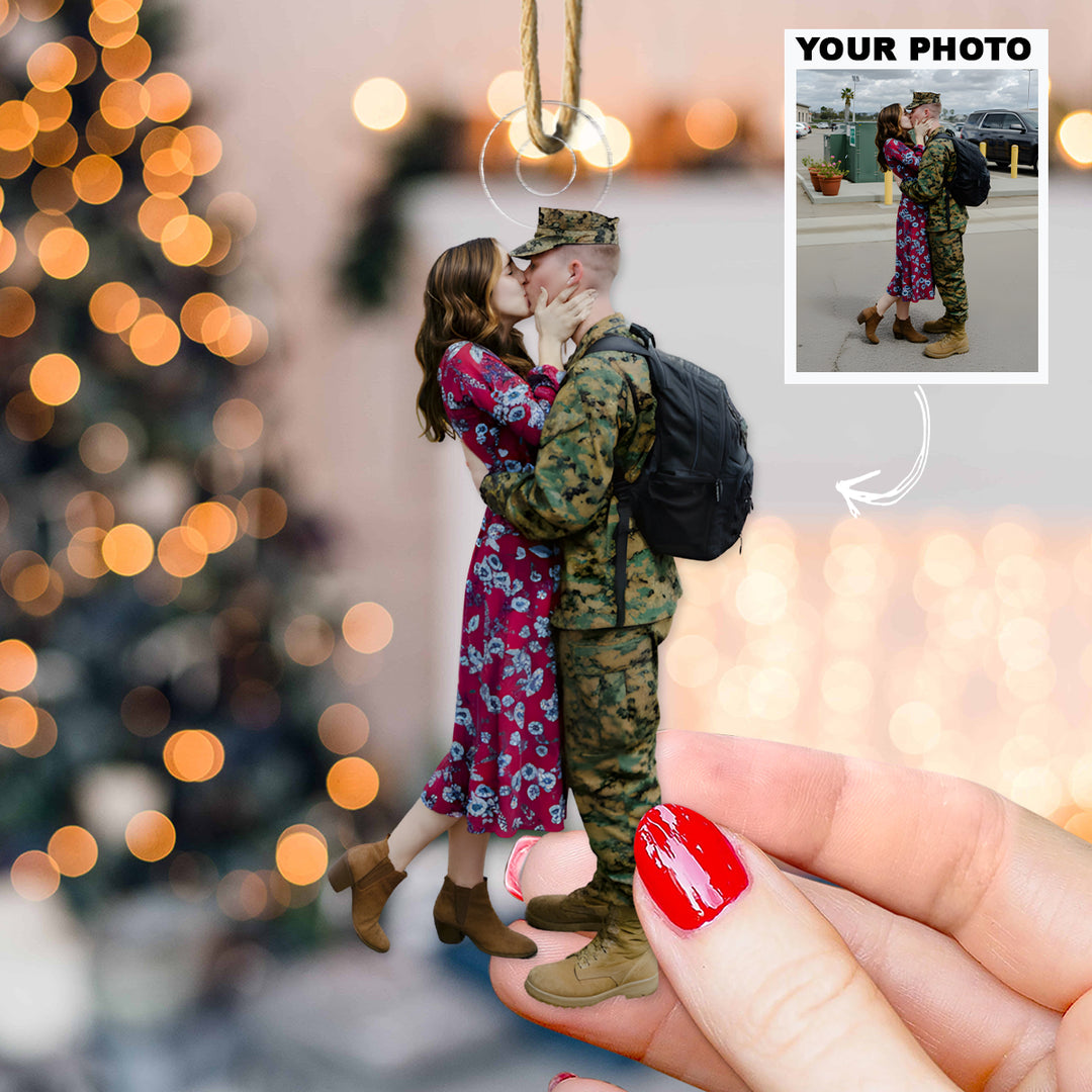 Sweet Reunion - Personalized Photo Mica Ornament - Christmas Gift For Family Members, Army Veterans And Service Members
