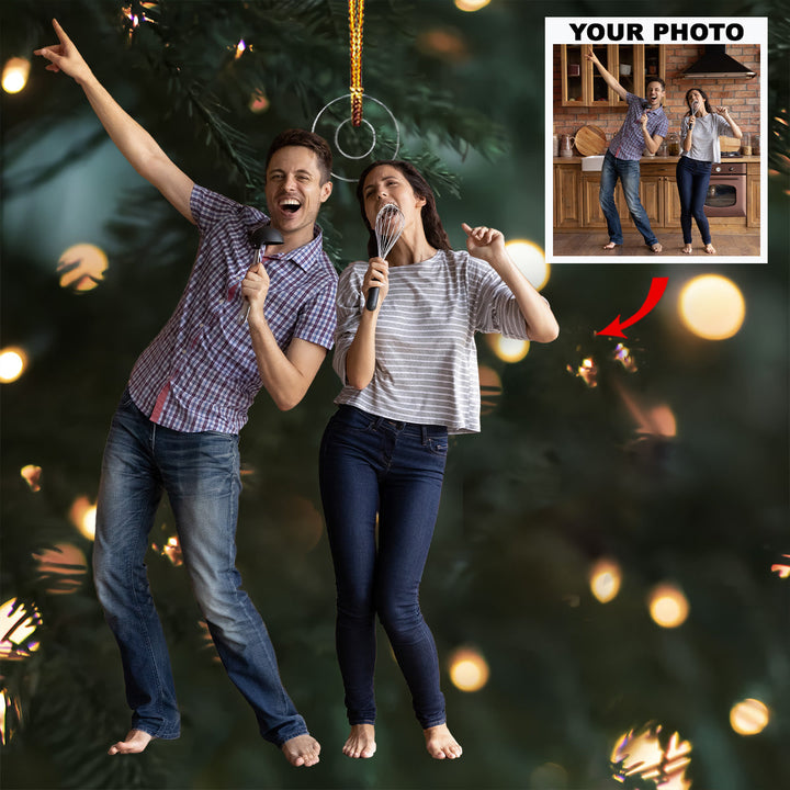 Kitchen Karaoke - Personalized Photo Mica Ornament - Gift For Couple