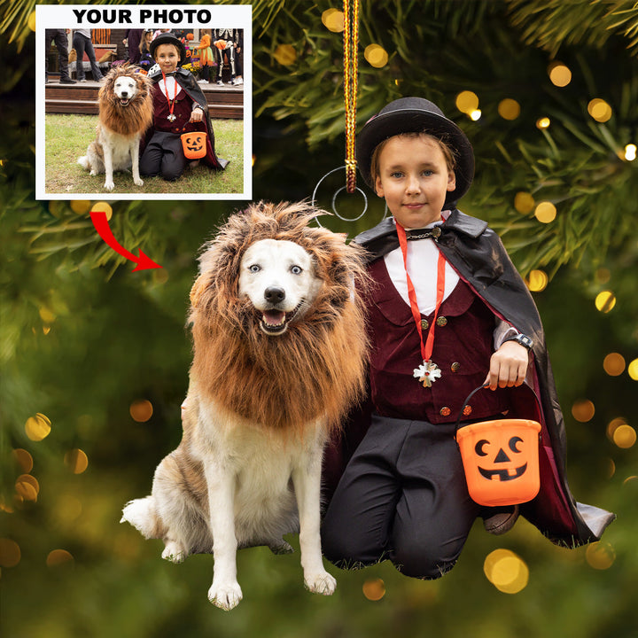 Kid With Lion - Personalized Photo Mica Ornament - Gift For Baby, Family Members