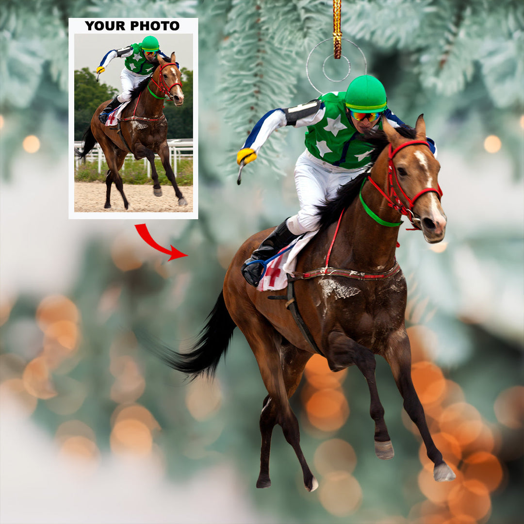 Star Race - Personalized Photo Mica Ornament - Gift For Horse Lovers, Family Members