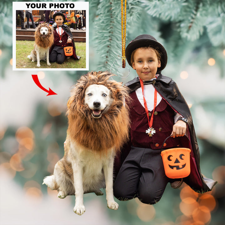 Kid With Lion - Personalized Photo Mica Ornament - Gift For Baby, Family Members