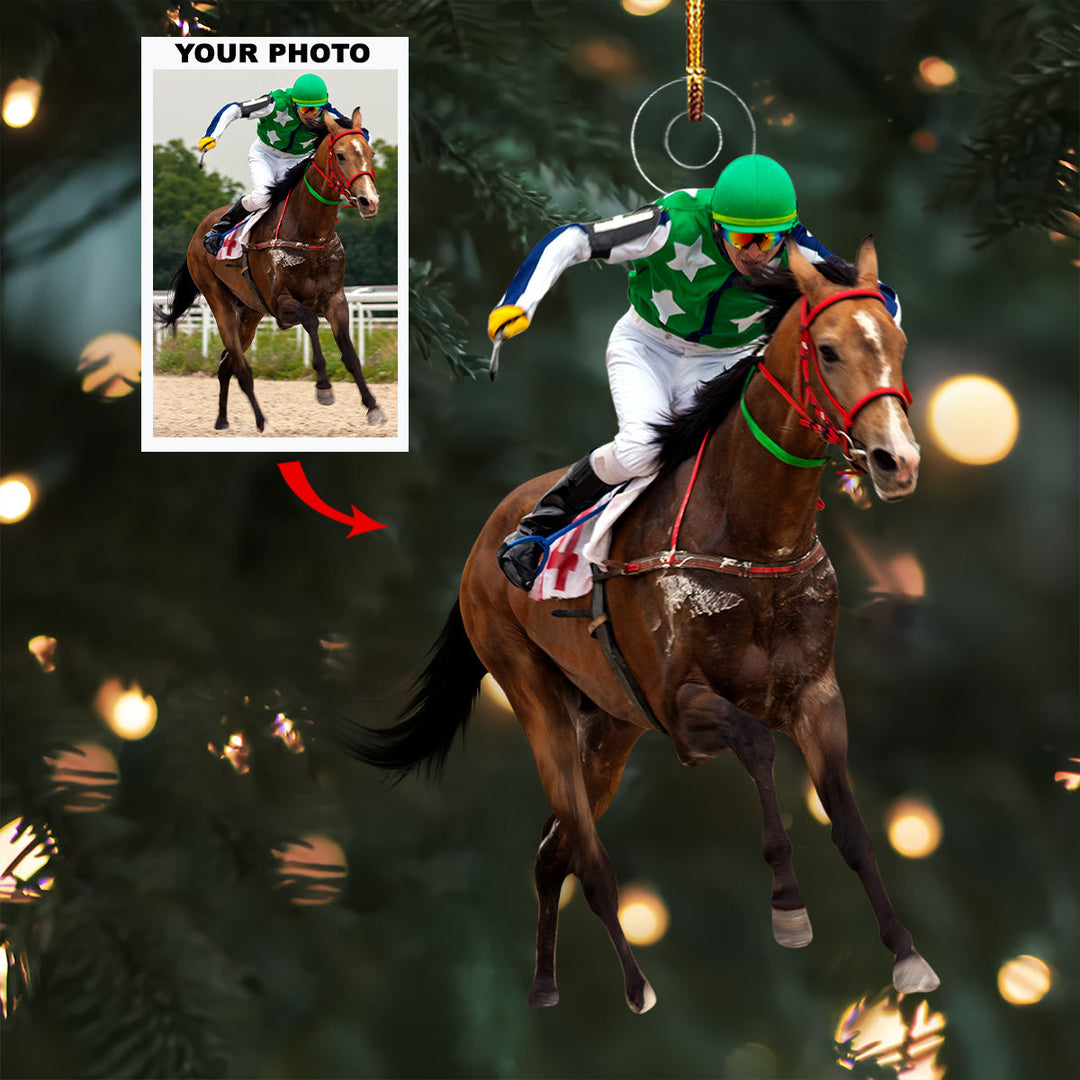 Star Race - Personalized Photo Mica Ornament - Gift For Horse Lovers, Family Members