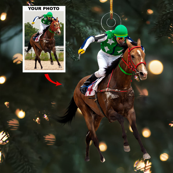 Star Race - Personalized Photo Mica Ornament - Gift For Horse Lovers, Family Members