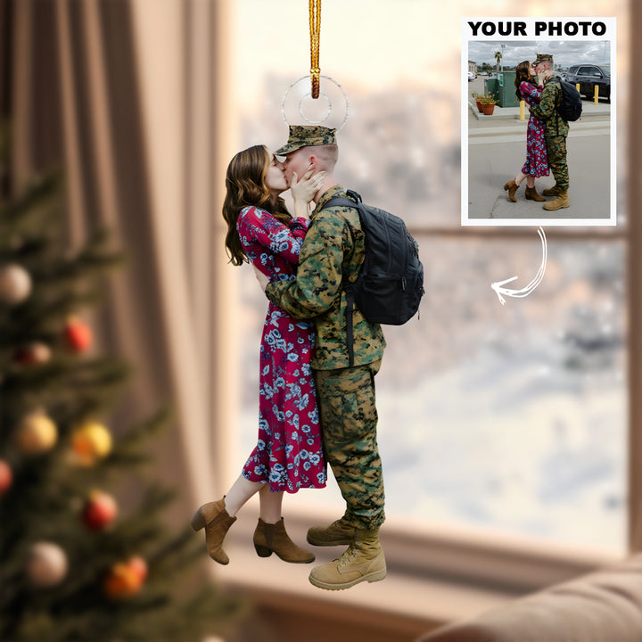 Sweet Reunion - Personalized Photo Mica Ornament - Christmas Gift For Family Members, Army Veterans And Service Members