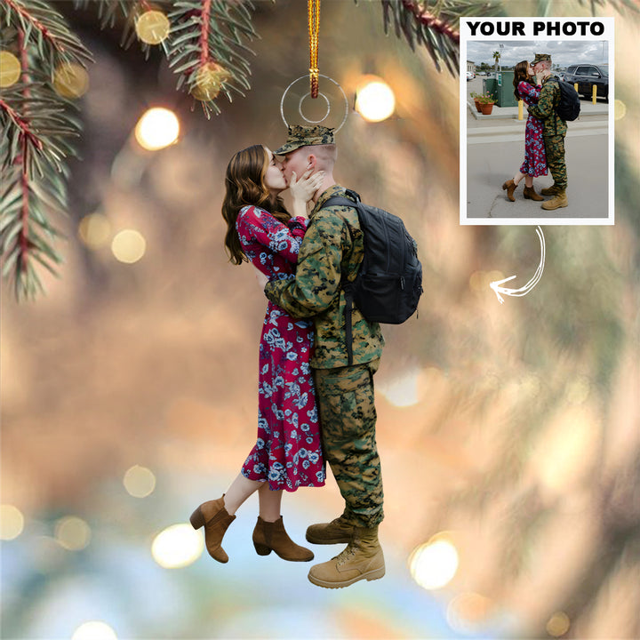 Sweet Reunion - Personalized Photo Mica Ornament - Christmas Gift For Family Members, Army Veterans And Service Members