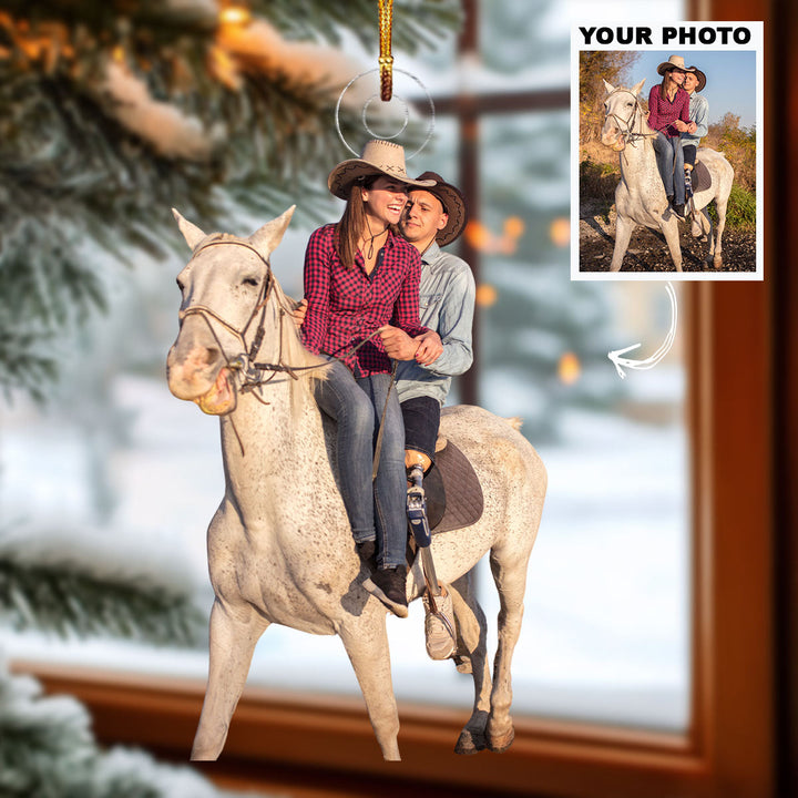Cowboy Romance - Personalized Photo Mica Ornament - Christmas Gift For Couple Members, Horse Lovers