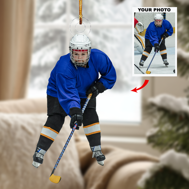 Ice Action - Personalized Photo Mica Ornament - Gift For Ice Hockey Players, Ice Hockey Lovers, Family Members