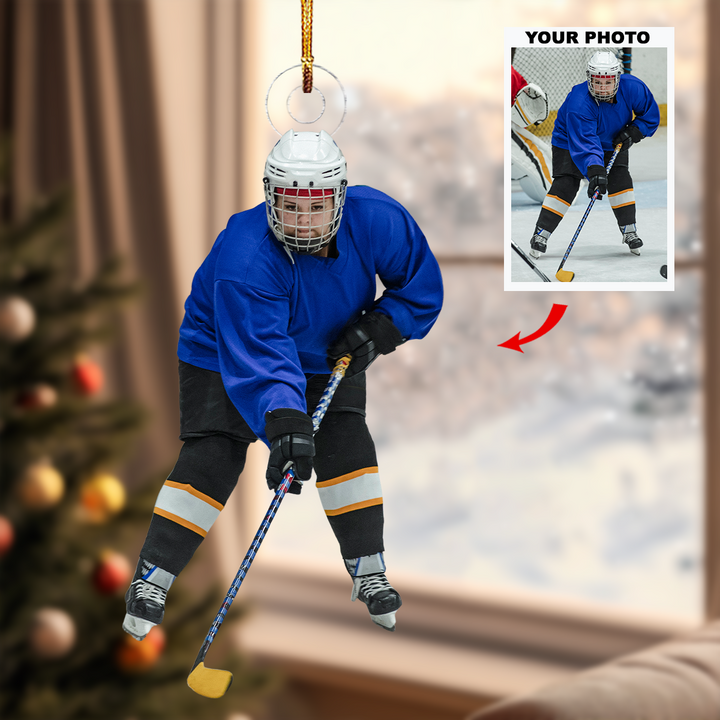 Ice Action - Personalized Photo Mica Ornament - Gift For Ice Hockey Players, Ice Hockey Lovers, Family Members