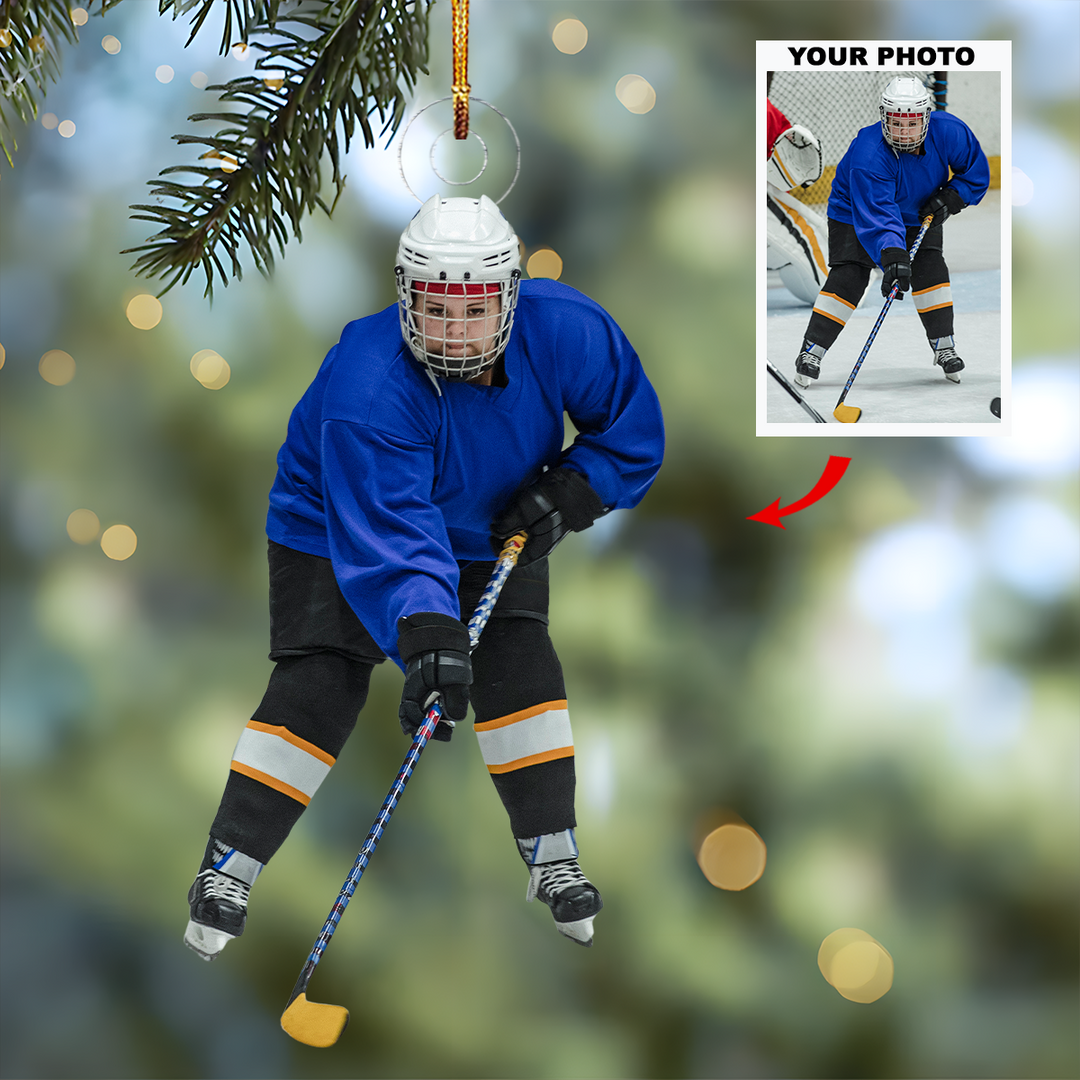 Ice Action - Personalized Photo Mica Ornament - Gift For Ice Hockey Players, Ice Hockey Lovers, Family Members