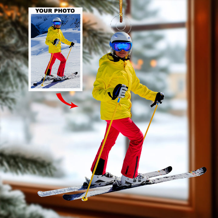 Summit Joy - Personalized Mica Ornament - Gift For Skiing Lovers, Family Members