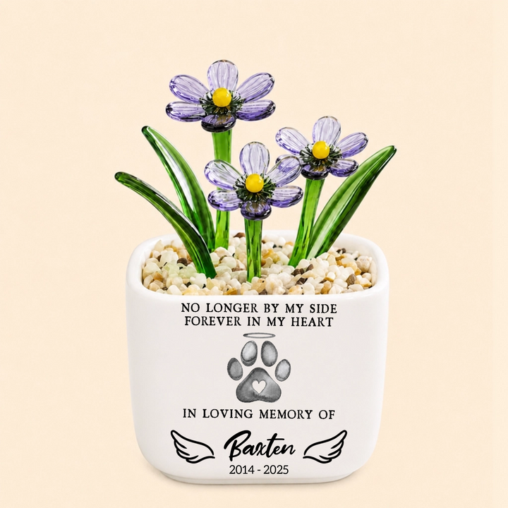 No Longer By My Side Forever In My Heart - Personalized Pet Memorial Flower Pot - Gift For Dog Lover, Cat Lover