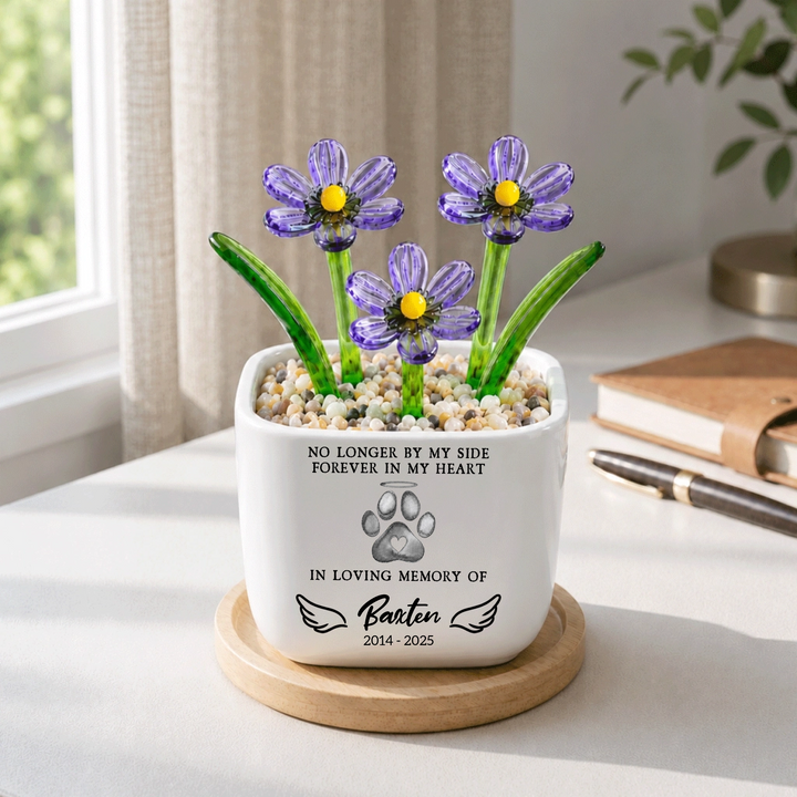 No Longer By My Side Forever In My Heart - Personalized Pet Memorial Flower Pot - Gift For Dog Lover, Cat Lover