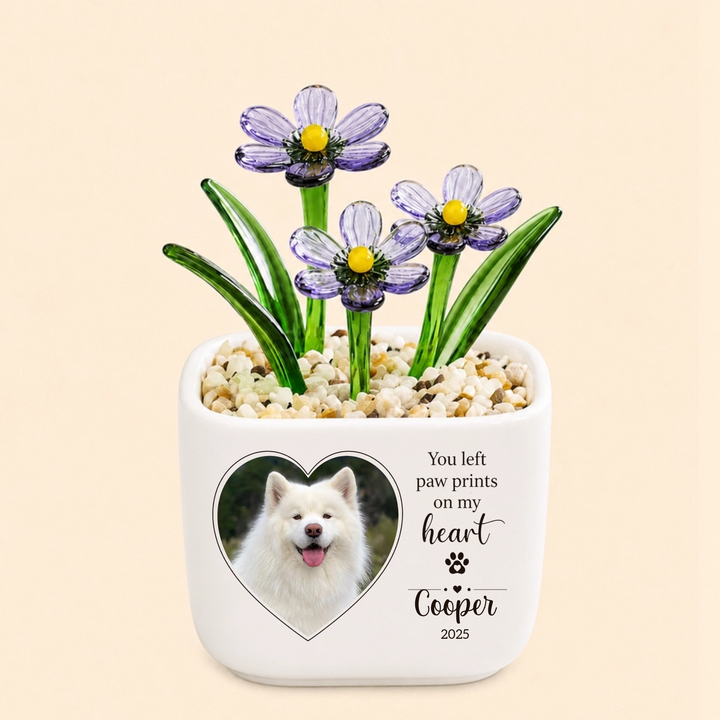 You Left Paw Print On My Heart - Personalized Pet Memorial Flower Pot - Gift For Dog Lover, Cat Lover