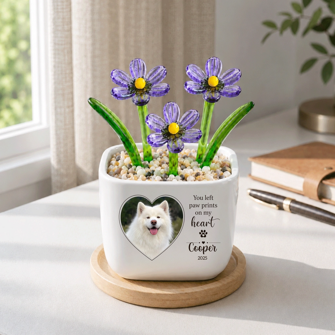 You Left Paw Print On My Heart - Personalized Pet Memorial Flower Pot - Gift For Dog Lover, Cat Lover