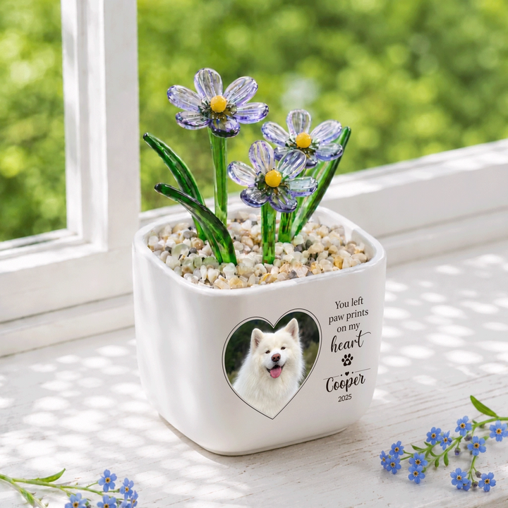 You Left Paw Print On My Heart - Personalized Pet Memorial Flower Pot - Gift For Dog Lover, Cat Lover
