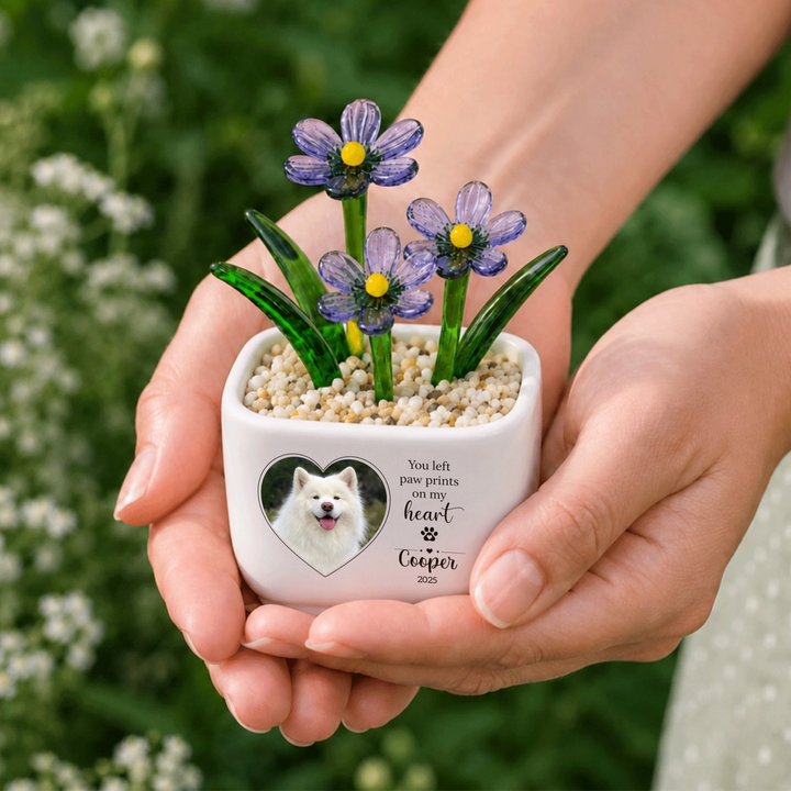 You Left Paw Print On My Heart - Personalized Pet Memorial Flower Pot - Gift For Dog Lover, Cat Lover