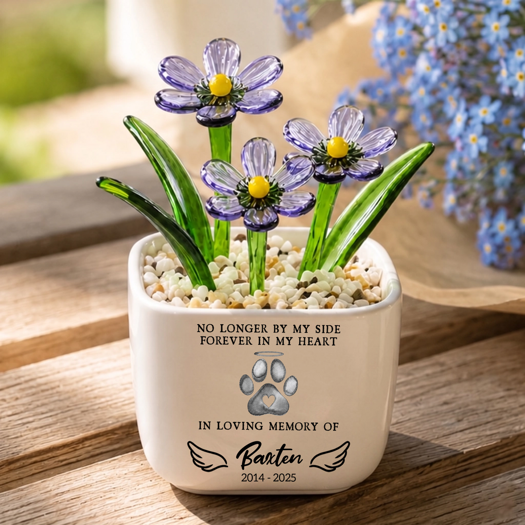 No Longer By My Side Forever In My Heart - Personalized Pet Memorial Flower Pot - Gift For Dog Lover, Cat Lover