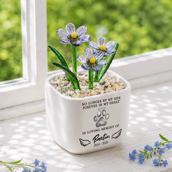 No Longer By My Side Forever In My Heart - Personalized Pet Memorial Flower Pot - Gift For Dog Lover, Cat Lover