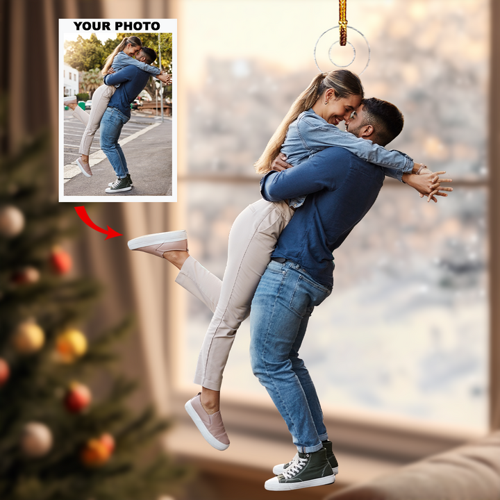 Endless Hug - Personalized Photo Mica Ornament - Christmas Gift For Couple, Family Members