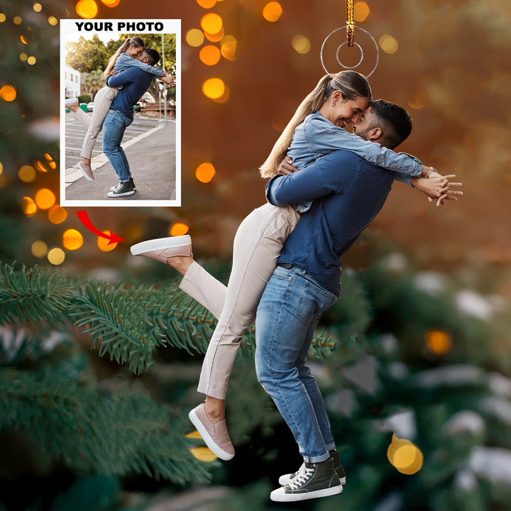 Endless Hug - Personalized Photo Mica Ornament - Christmas Gift For Couple, Family Members