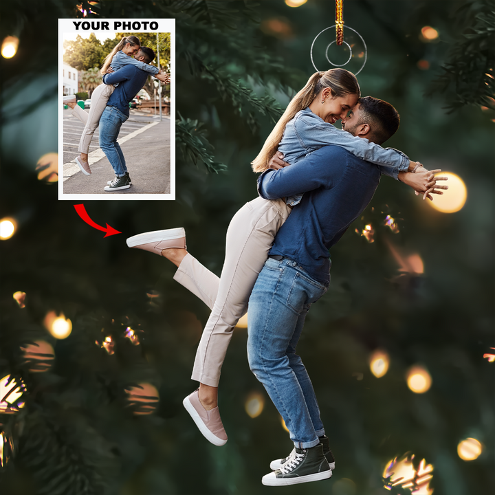 Endless Hug - Personalized Photo Mica Ornament - Christmas Gift For Couple, Family Members
