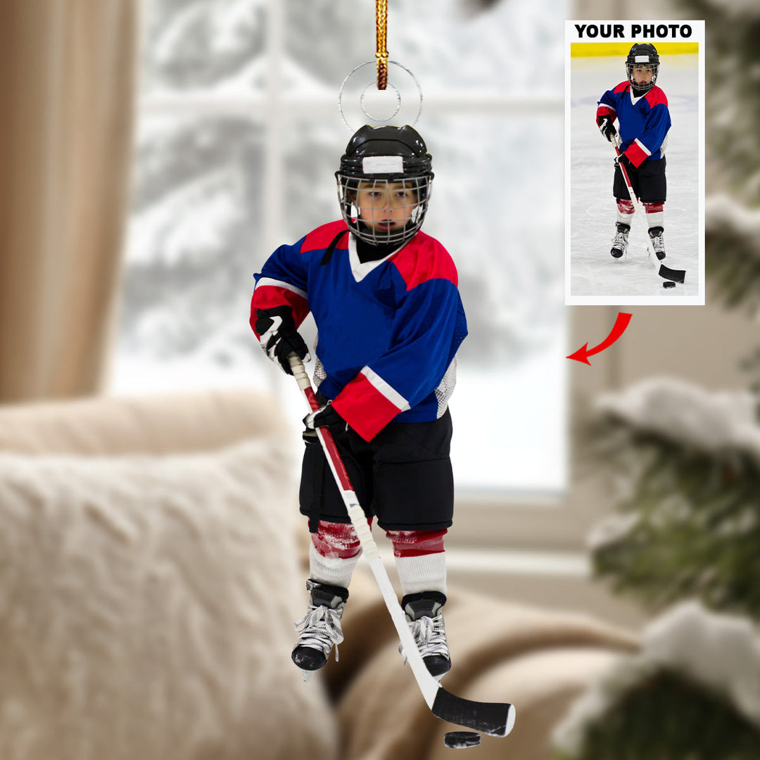 A Little Ice Hockey Player - Personalized Photo Mica Ornament - Christmas Gift For Sport Lovers, Family Members