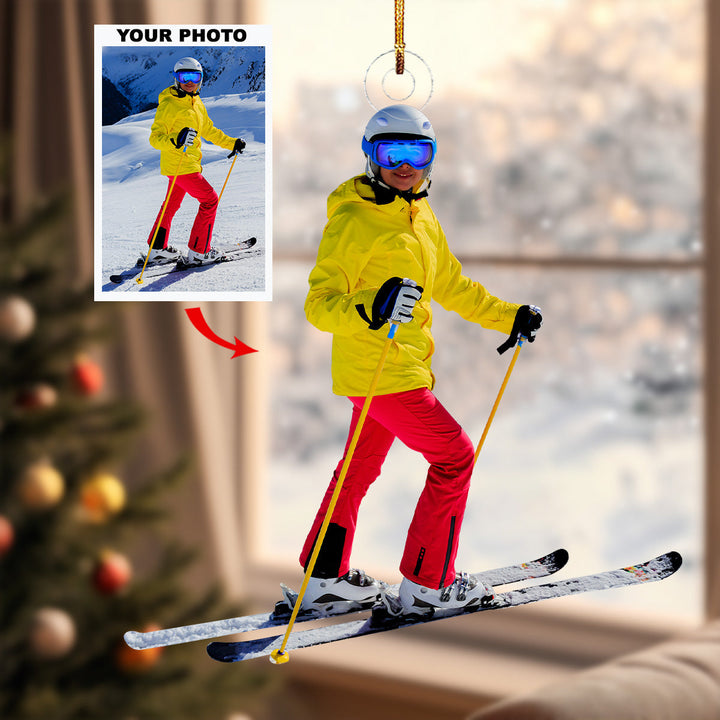 Summit Joy - Personalized Mica Ornament - Gift For Skiing Lovers, Family Members