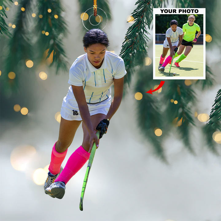 On The Field - Personalized Photo Mica Ornament - Christmas Gift For Family Members, Ice Hockey Lovers