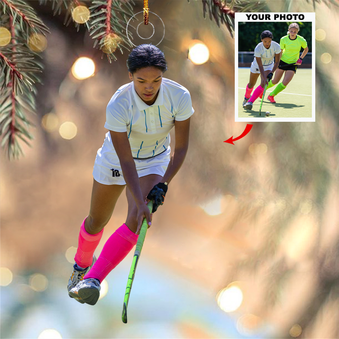 On The Field - Personalized Photo Mica Ornament - Christmas Gift For Family Members, Ice Hockey Lovers