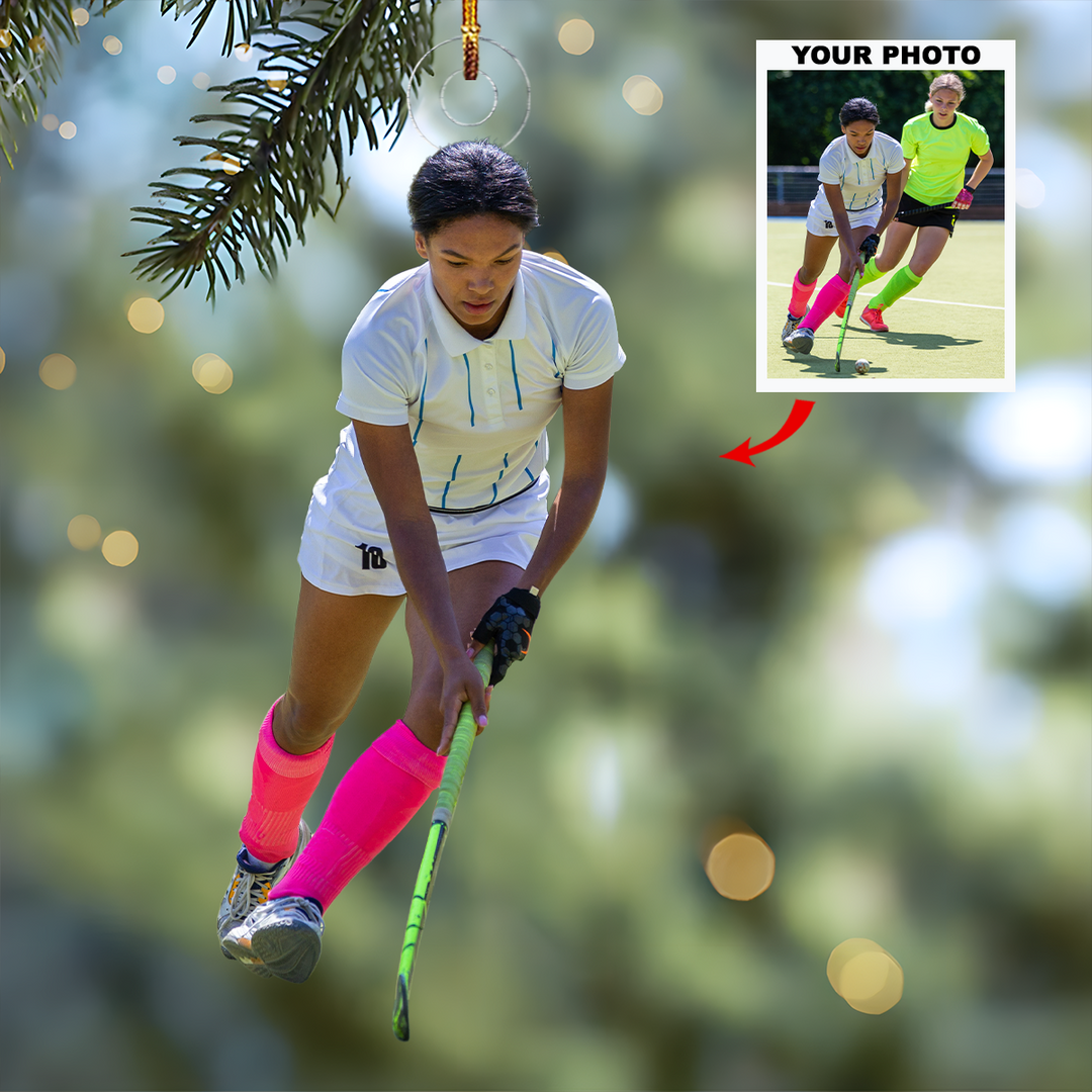 On The Field - Personalized Photo Mica Ornament - Christmas Gift For Family Members, Ice Hockey Lovers