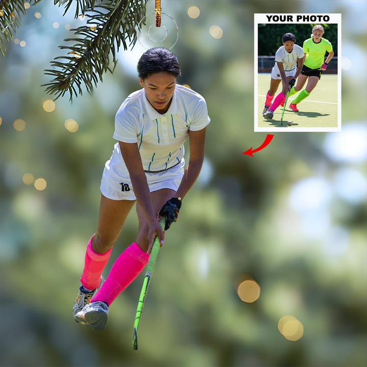 On The Field - Personalized Photo Mica Ornament - Christmas Gift For Family Members, Ice Hockey Lovers