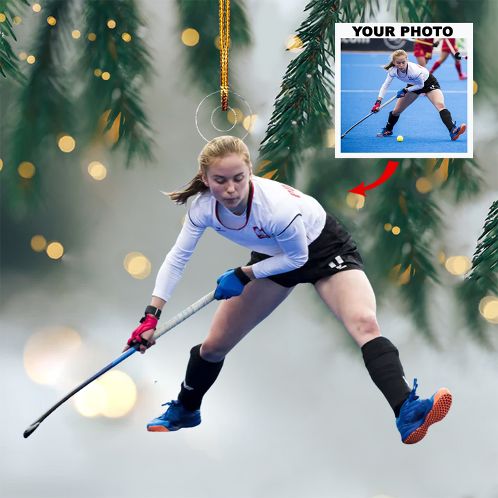 Strike - Personalized Photo Mica Ornament - Christmas Gift For Family Members, Ice Hockey Lovers