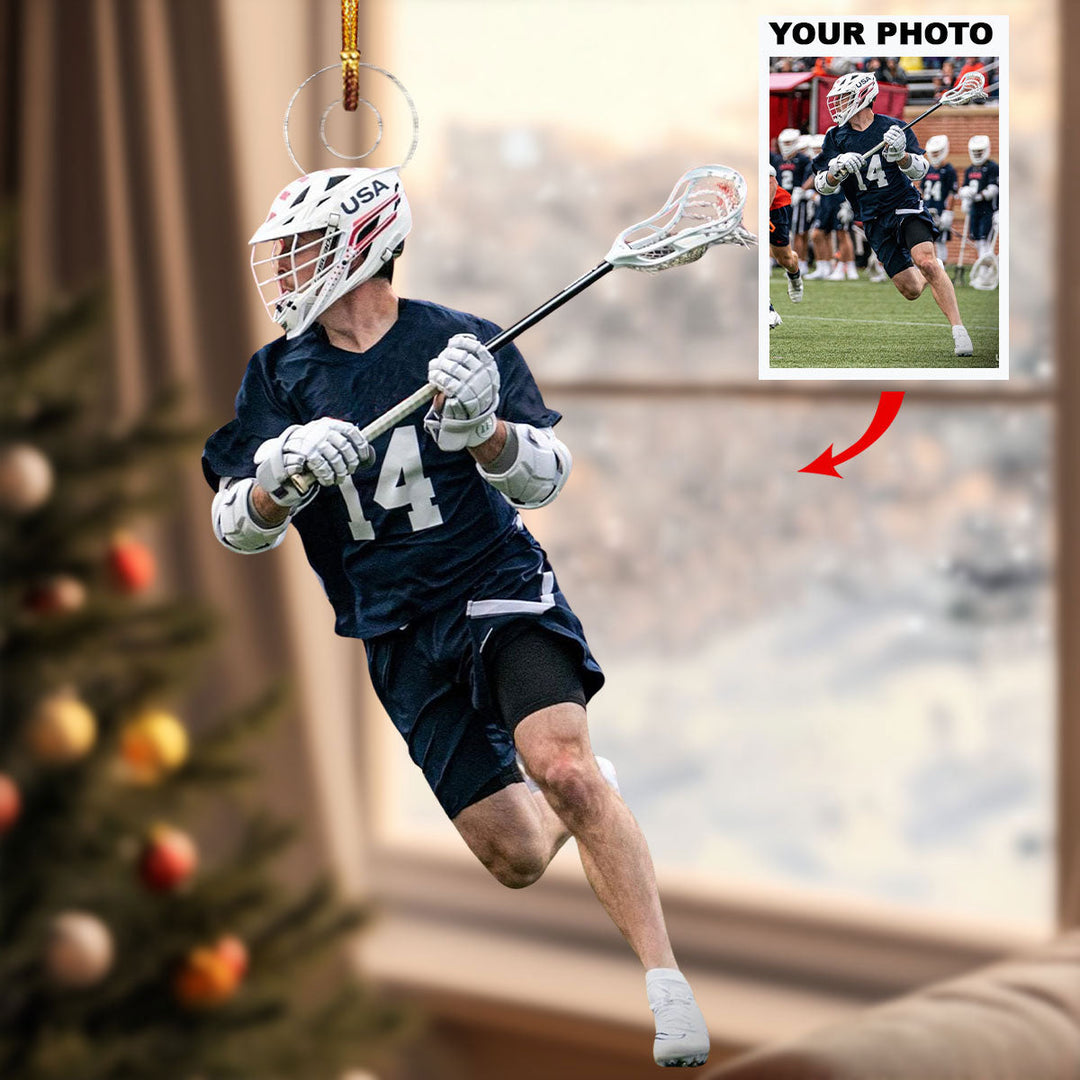 Lax & Lights - Personalized Photo Mica Ornament - Christmas Gift For Sports Lovers