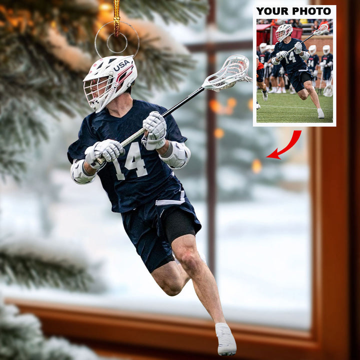 Lax & Lights - Personalized Photo Mica Ornament - Christmas Gift For Sports Lovers