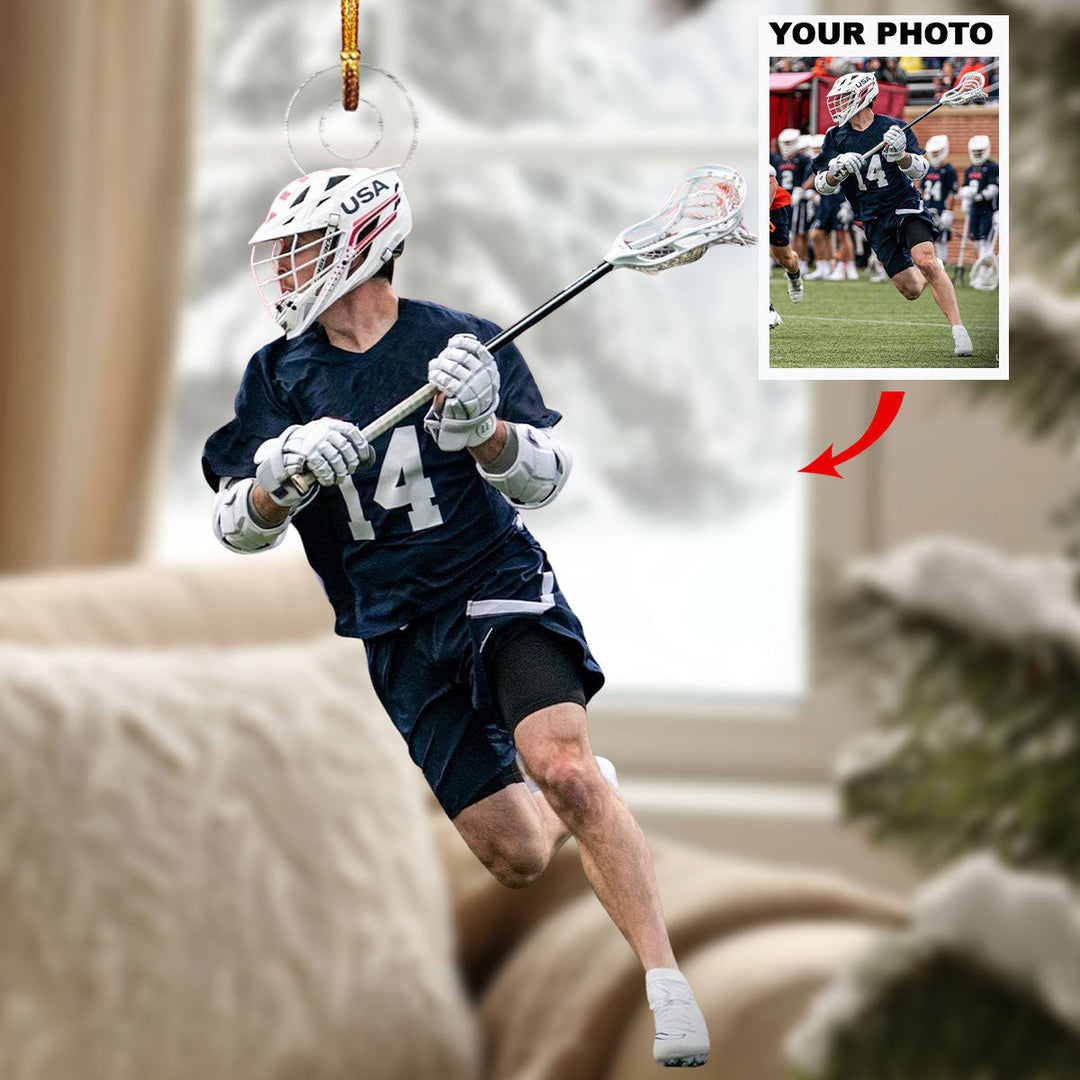 Lax & Lights - Personalized Photo Mica Ornament - Christmas Gift For Sports Lovers