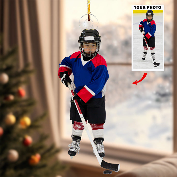 A Little Ice Hockey Player - Personalized Photo Mica Ornament - Christmas Gift For Sport Lovers, Family Members