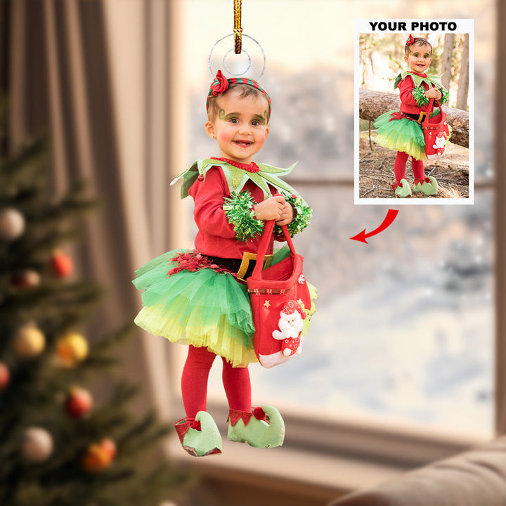 Little Elf - Personalized Photo Mica Ornament - Gift For Baby, Family Members