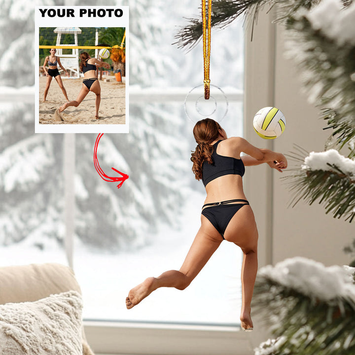 Sand Play - Personalized Photo Mica Ornament - Gift For Volleyball Lover, Volleyball Player, Family Member