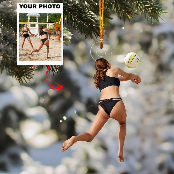 Sand Play - Personalized Photo Mica Ornament - Gift For Volleyball Lover, Volleyball Player, Family Member