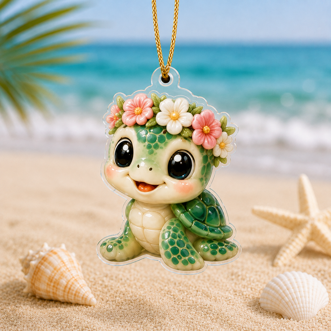 Ocean Turtle Flower Adorable Mica Ornament NCU0HA001