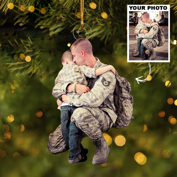 Homecoming Hug - Personalized Photo Mica Ornament - Christmas Gift For Family Members, Army Veterans And Service Members