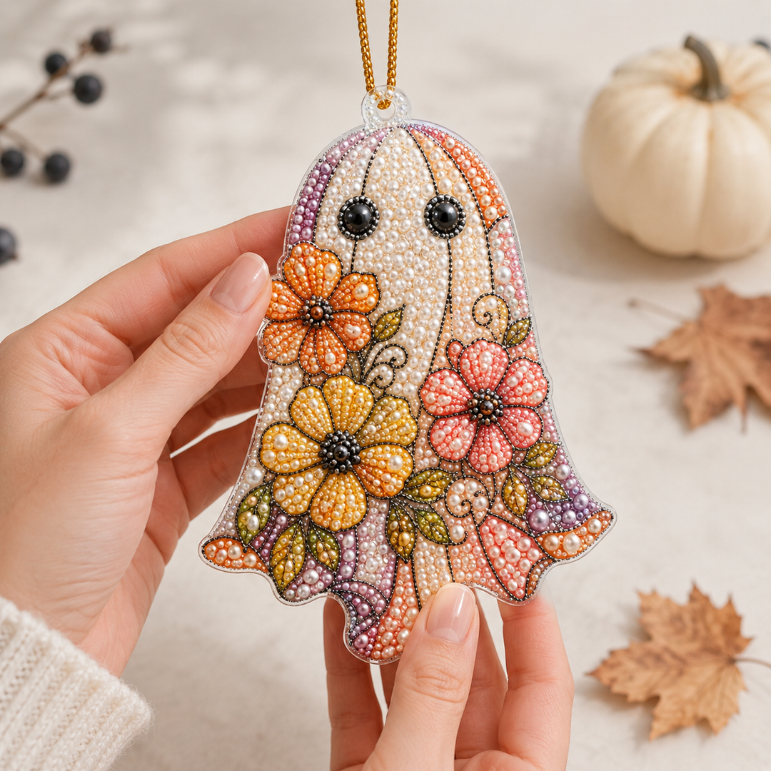 Floral Little Boo Mica Ornament NCUTH0011