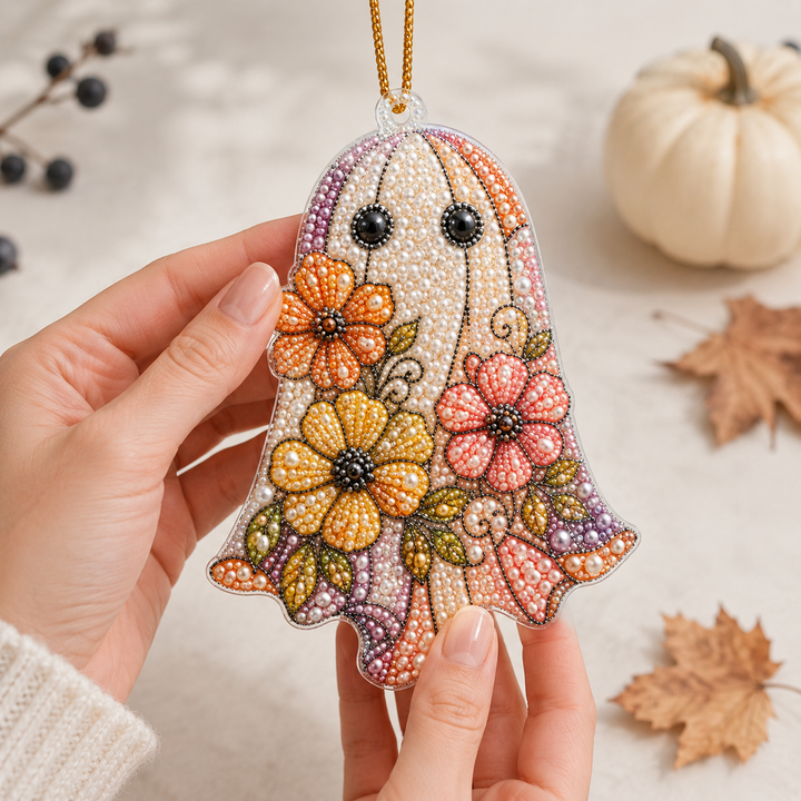 Floral Little Boo Mica Ornament NCUTH0011